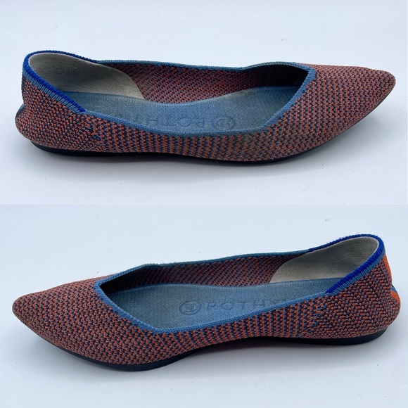 Rothy’s The Point Flat Tangerine Tripe Stitch Blue Orange Woven Ballet Retired 5 - Picture 12 of 16